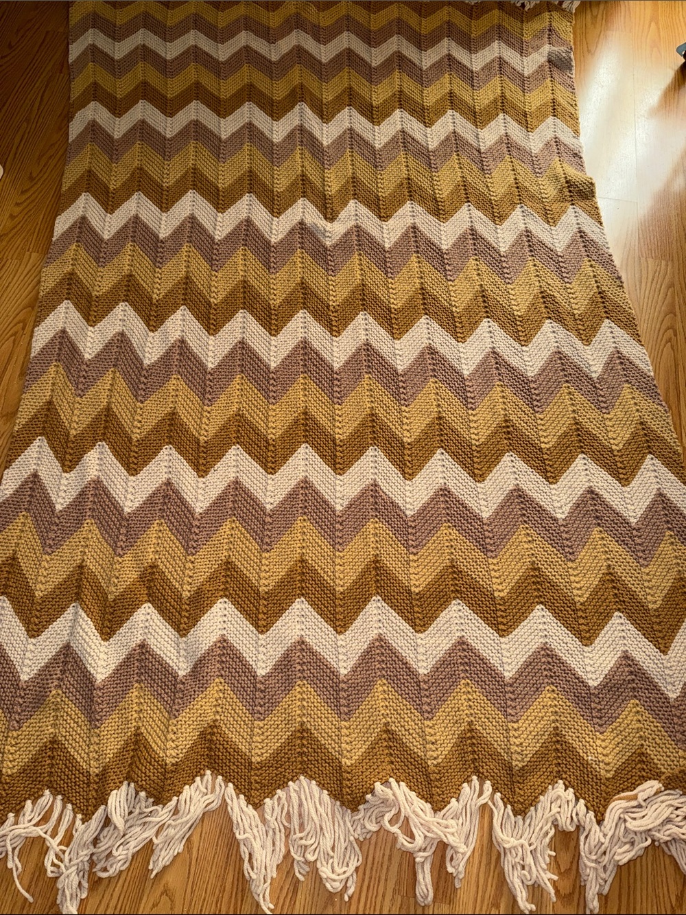 Chevron crochet knit blanket neutrals